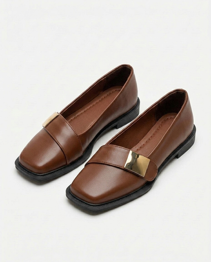 Aurelia Gold-Buckle Leather Loafer