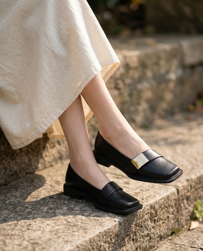 Aurelia Gold-Buckle Leather Loafer