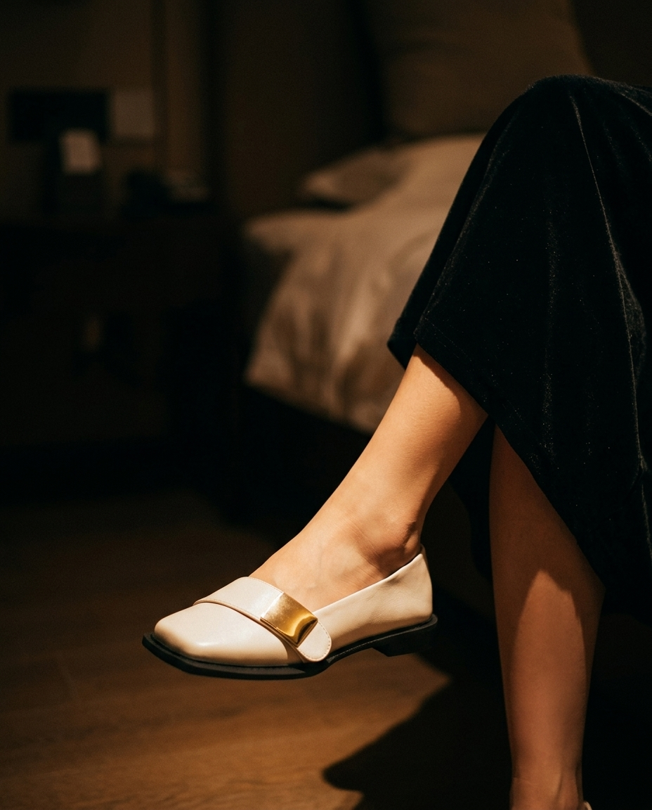 Aurelia Gold-Buckle Leather Loafer