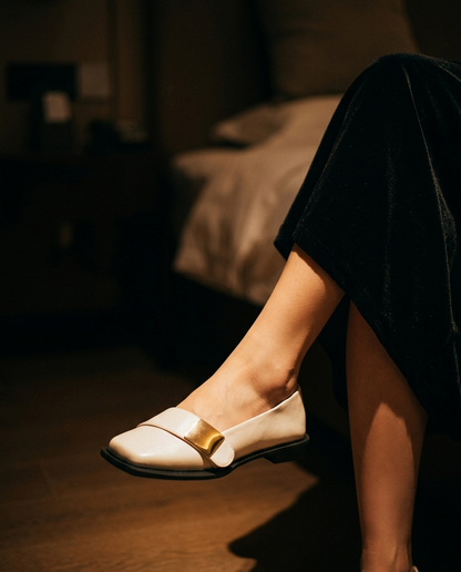 Aurelia Gold-Buckle Leather Loafer