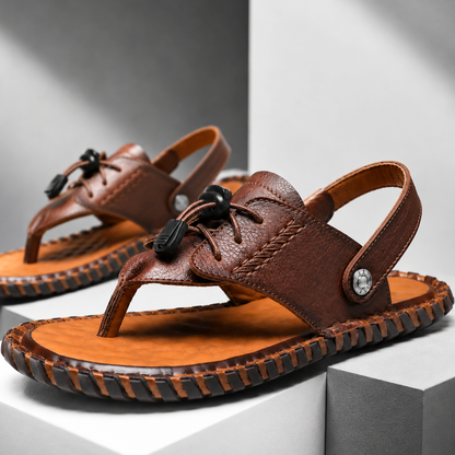 Cognac Thong Leather Sandal