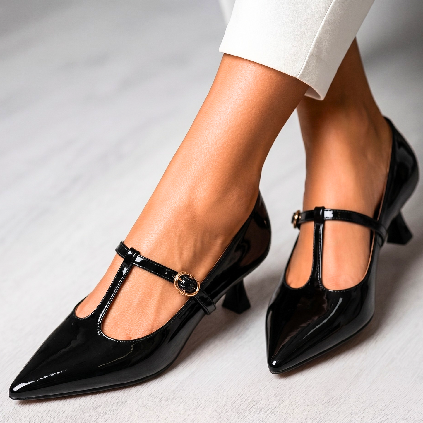 Isadora Patent T-Bar Kitten Heels