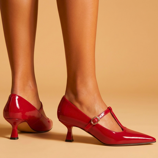Isadora Patent T-Bar Kitten Heels