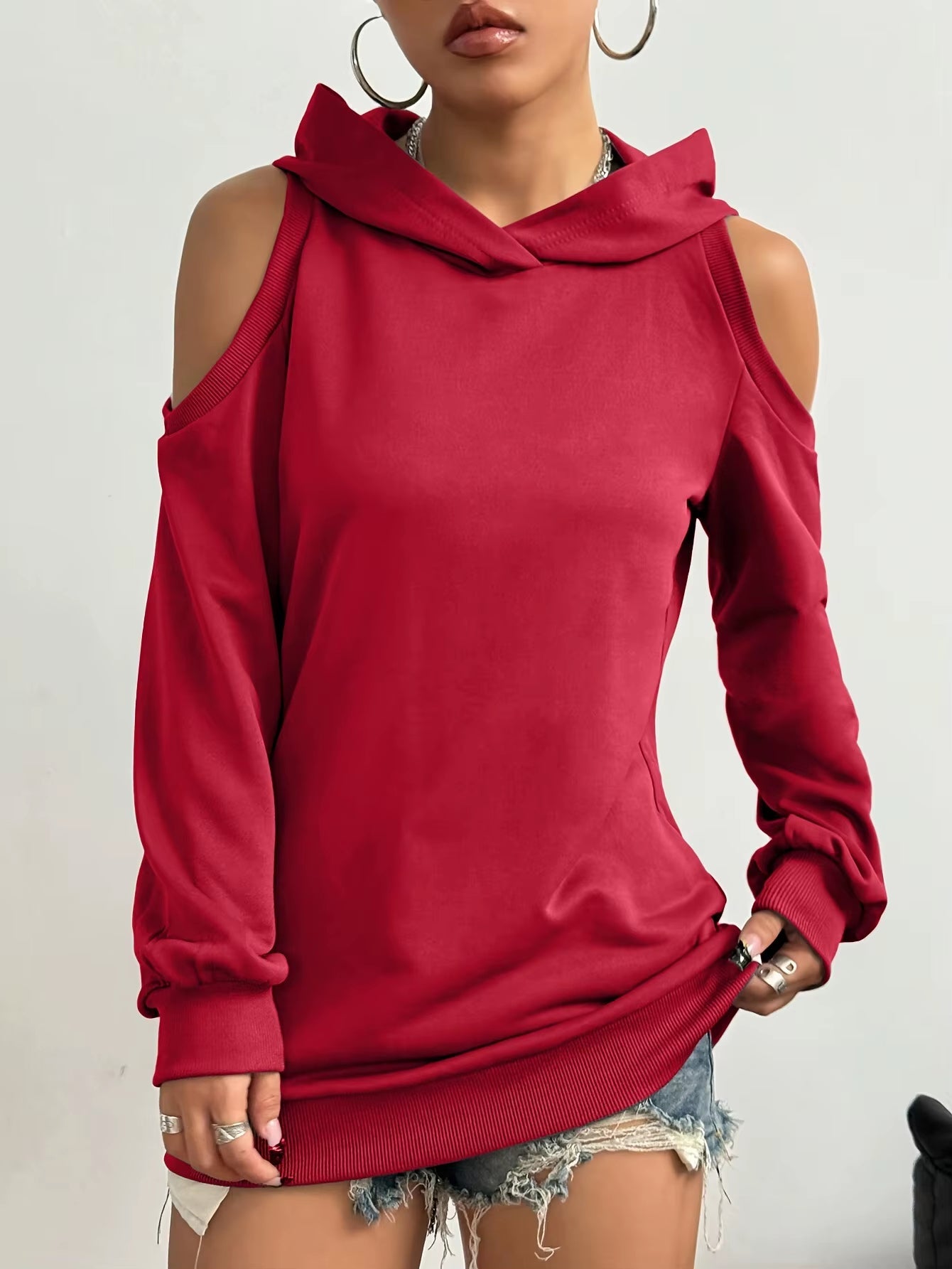 Cold-Shoulder Hooded Sweatshirt