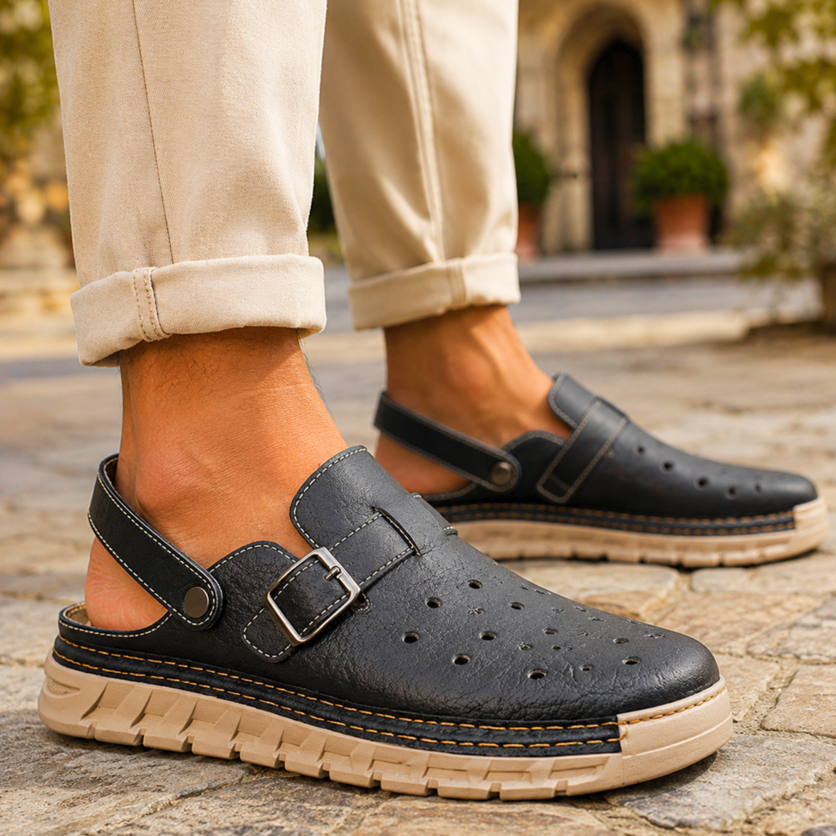 Nero Perforato Leather Mule