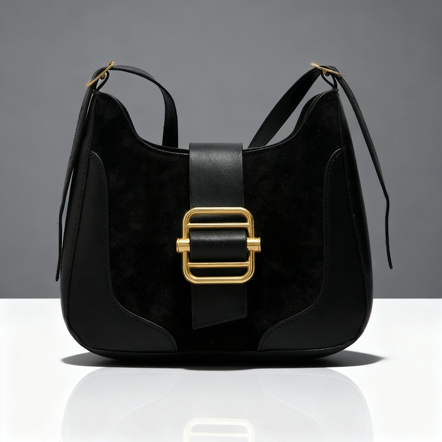 Suede & Leather Hobo with Signature Buckle Detail