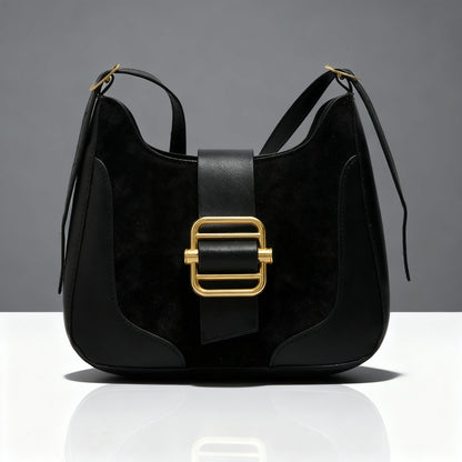 Suede & Leather Hobo with Signature Buckle Detail