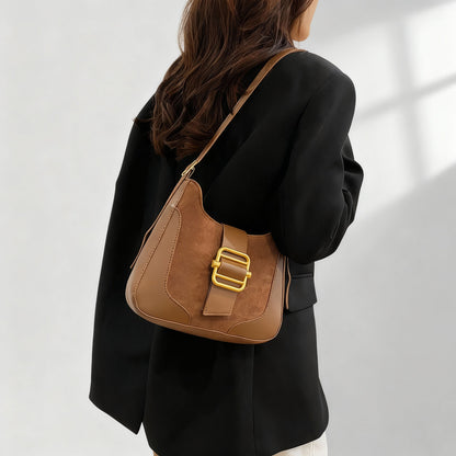 Suede & Leather Hobo with Signature Buckle Detail