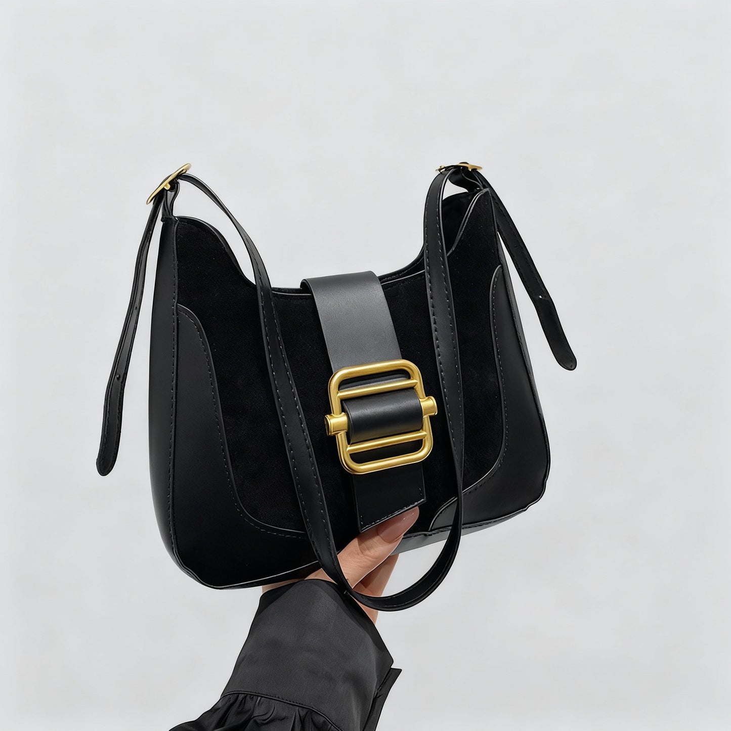 Suede & Leather Hobo with Signature Buckle Detail