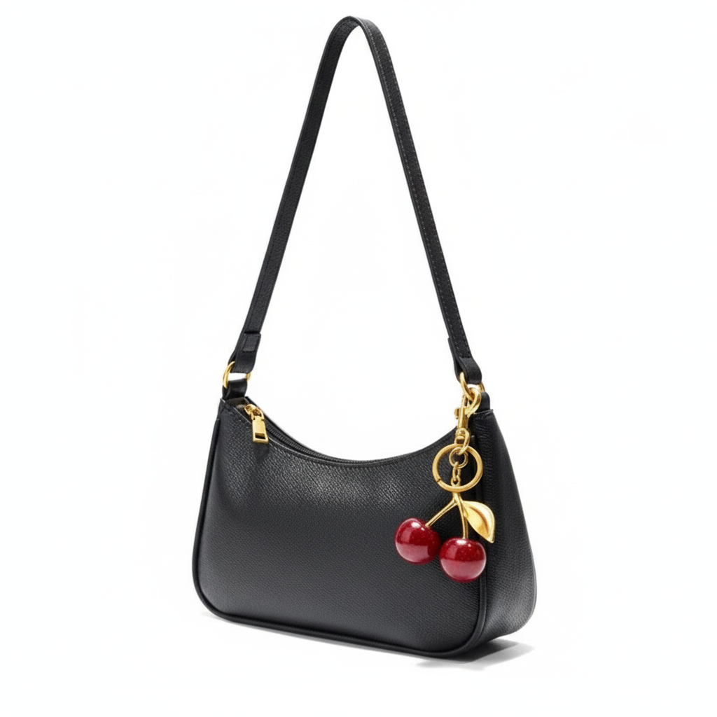 Noir Cerise Leather Shoulder Bag