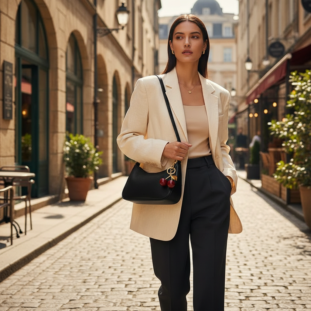 Noir Cerise Leather Shoulder Bag