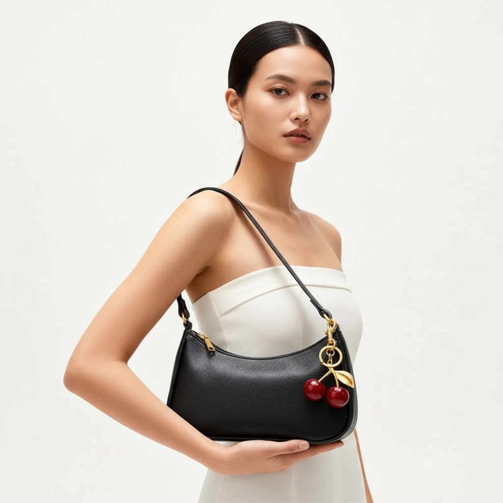 Noir Cerise Leather Shoulder Bag