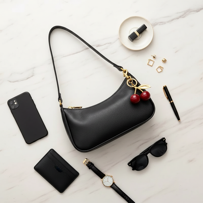 Noir Cerise Leather Shoulder Bag