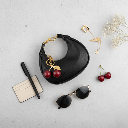 Noir Cerise Leather Shoulder Bag