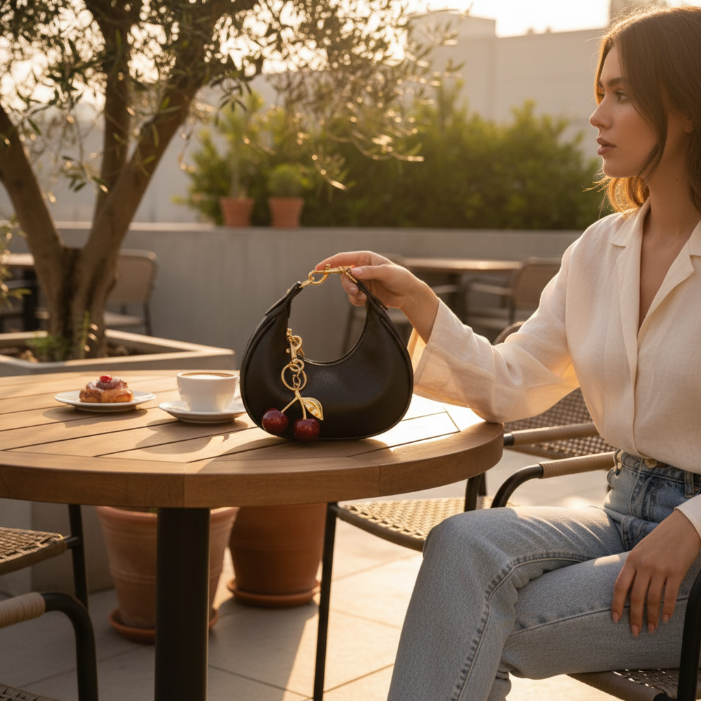 Noir Cerise Leather Shoulder Bag