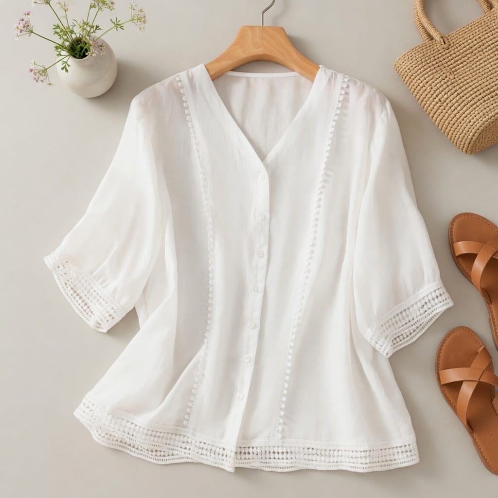 Broderie Button-Front Blouse