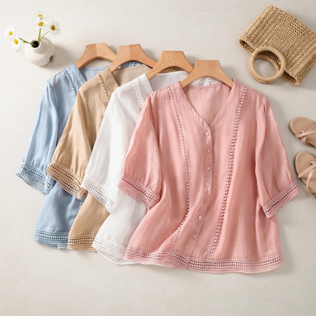 Broderie Button-Front Blouse