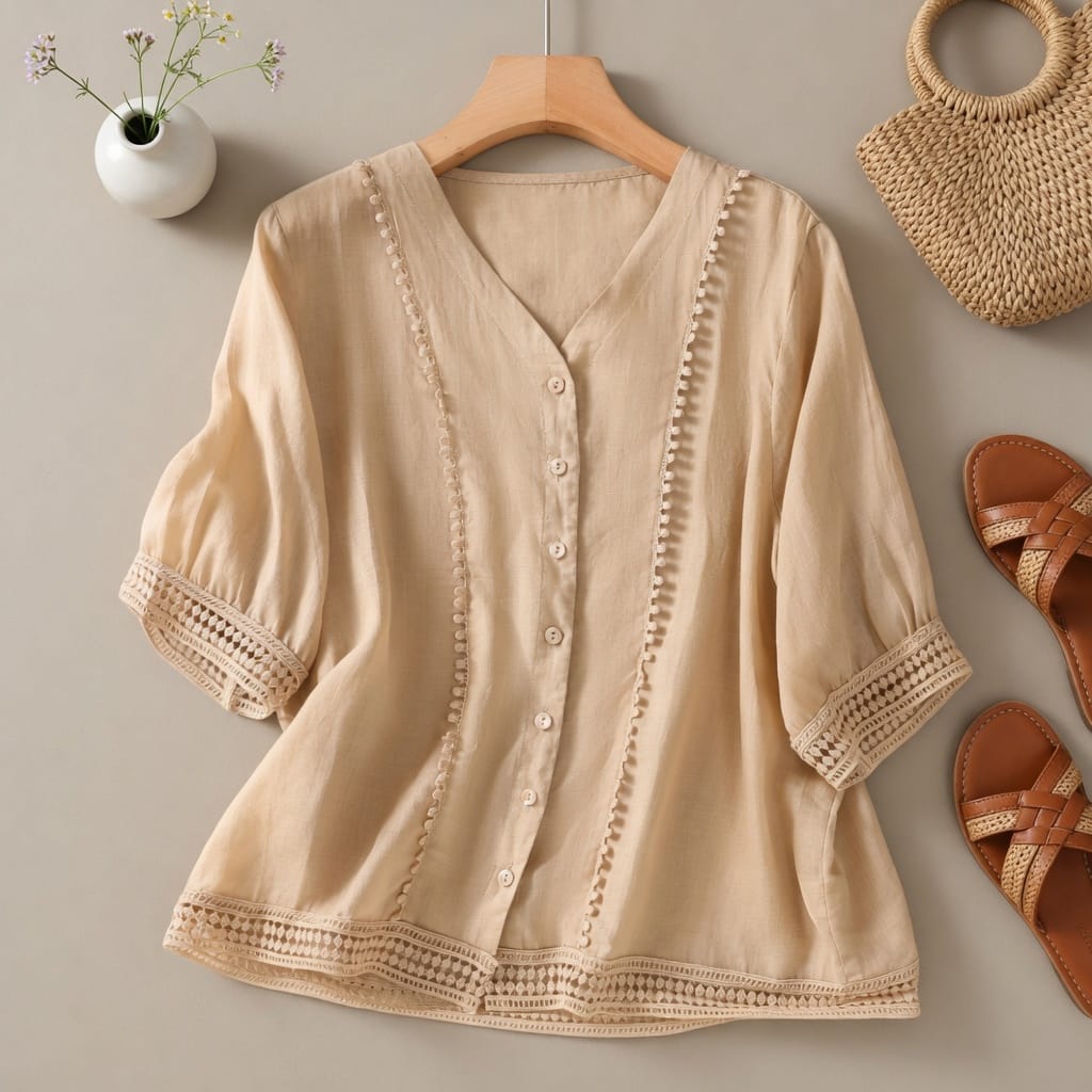 Broderie Button-Front Blouse