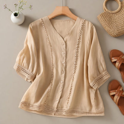 Broderie Button-Front Blouse