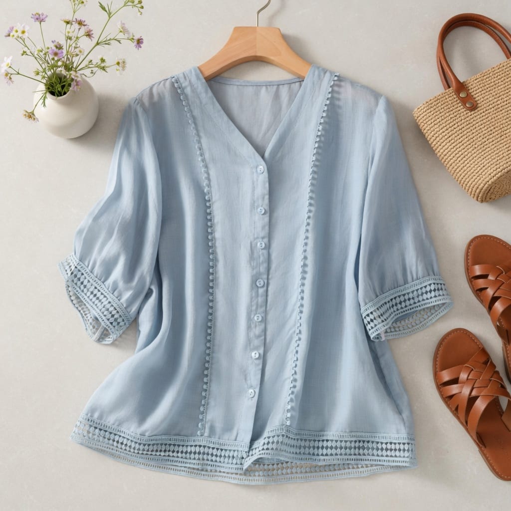Broderie Button-Front Blouse
