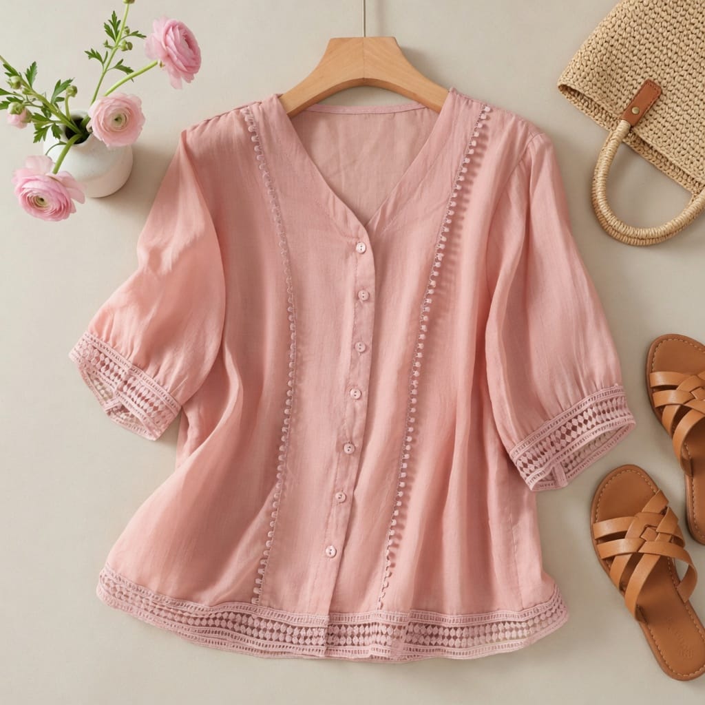 Broderie Button-Front Blouse