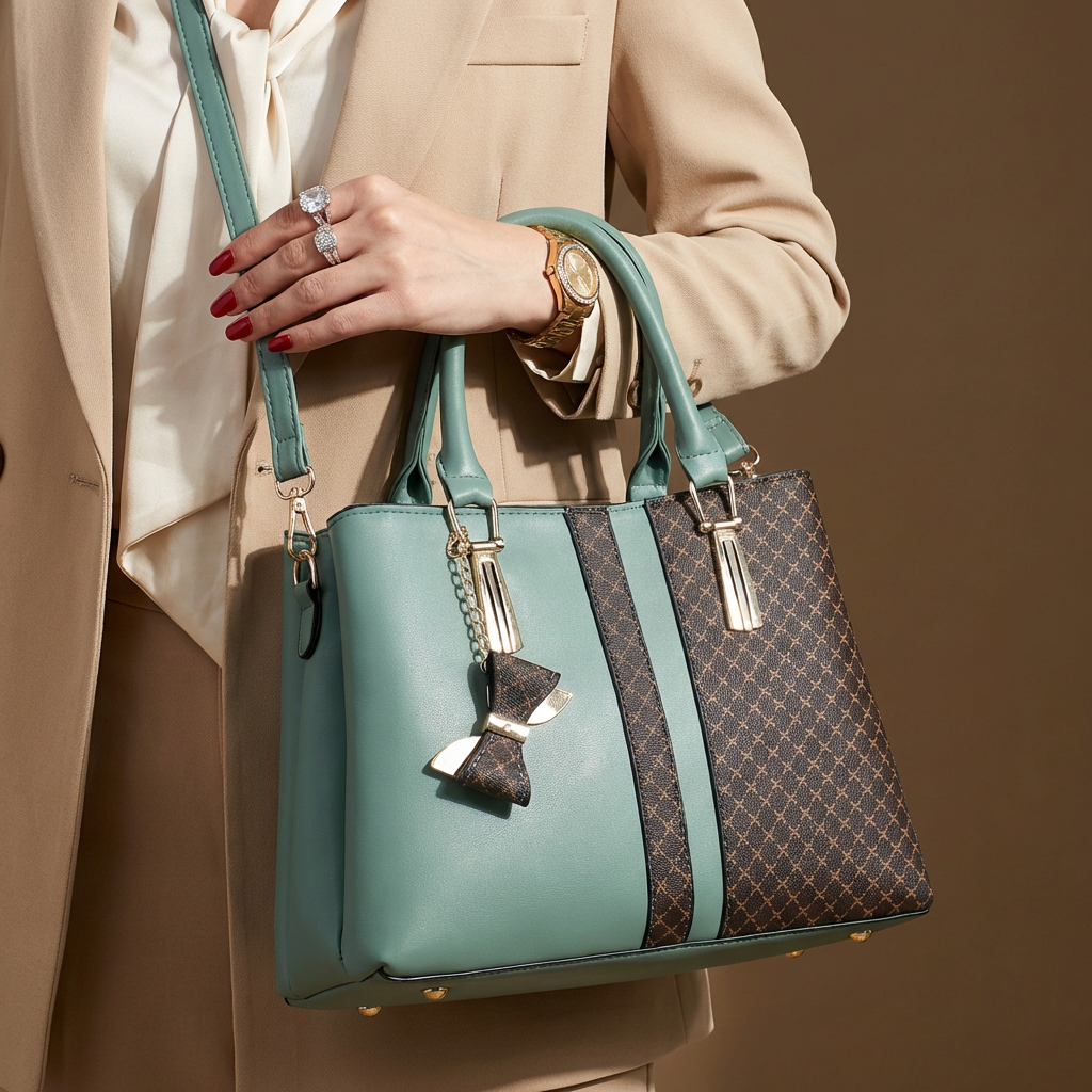 Dual-Texture Bow-Accent Handbag