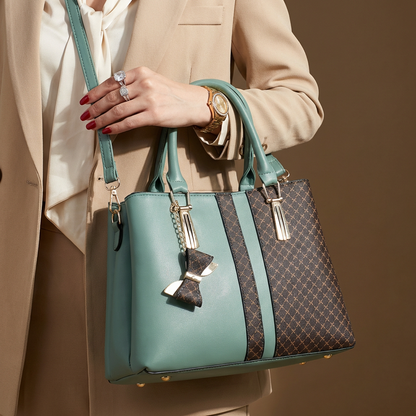 Dual-Texture Bow-Accent Handbag