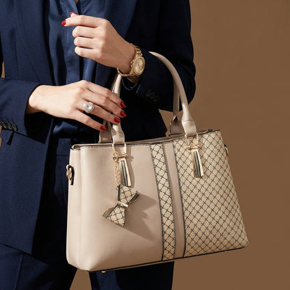 Dual-Texture Bow-Accent Handbag