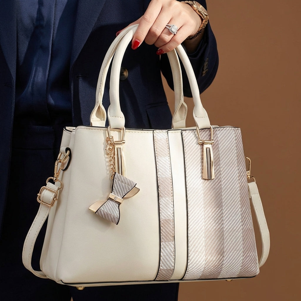 Dual-Texture Bow-Accent Handbag
