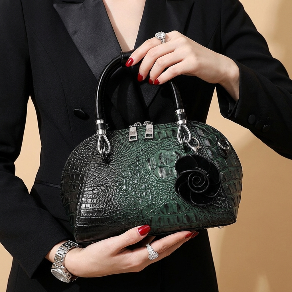 Crocodile Embossed Dome Satchel