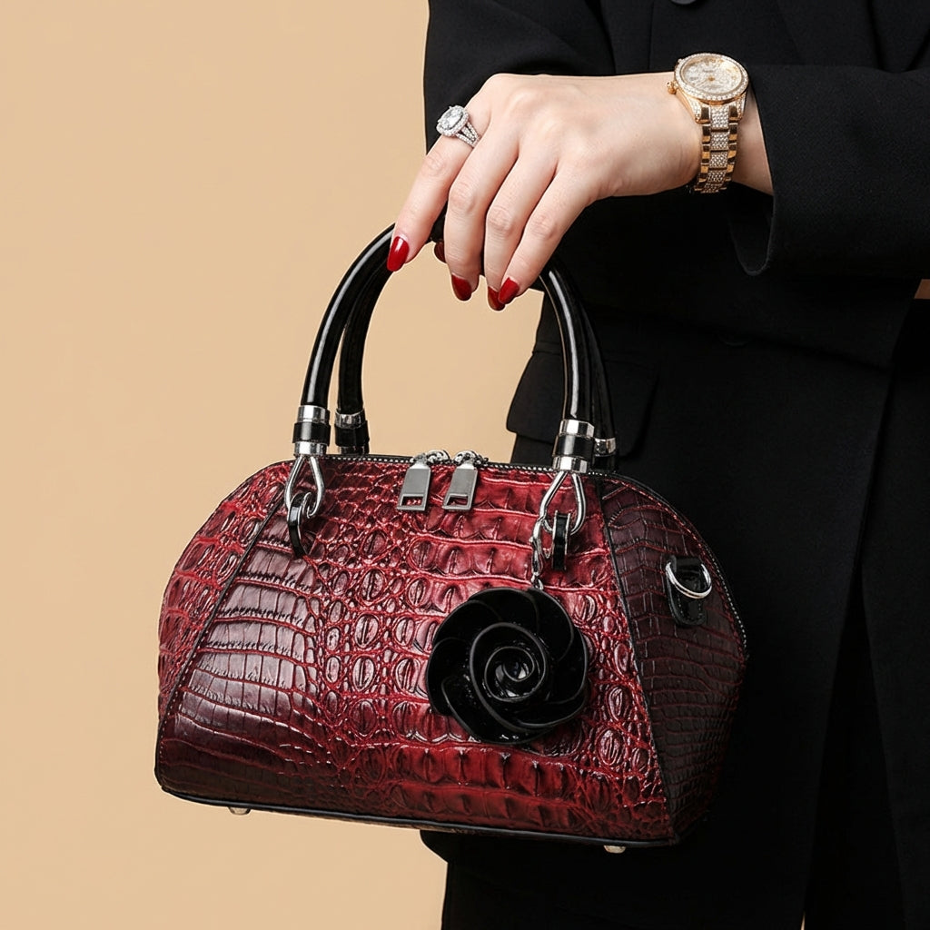 Crocodile Embossed Dome Satchel
