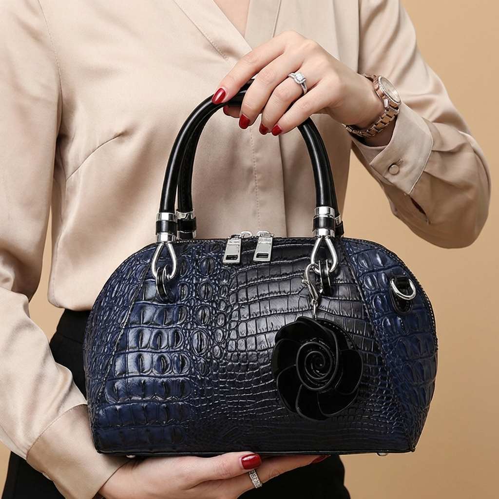 Crocodile Embossed Dome Satchel