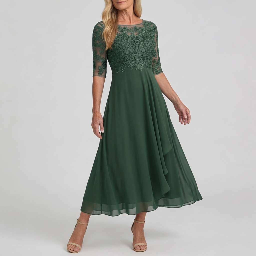 Rosegarden Lace-Bodice Midi Gown