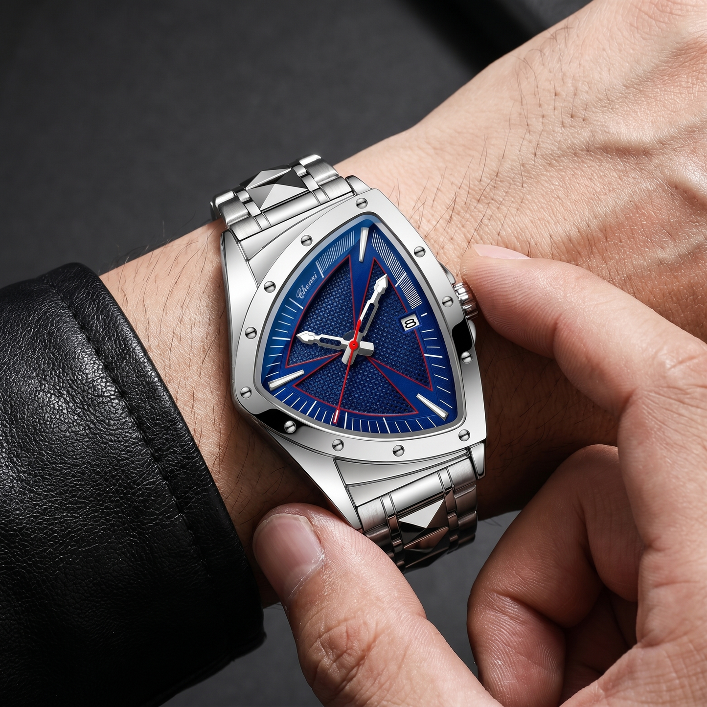 Apex Triangular Cobalt Dial Steel Chronograph
