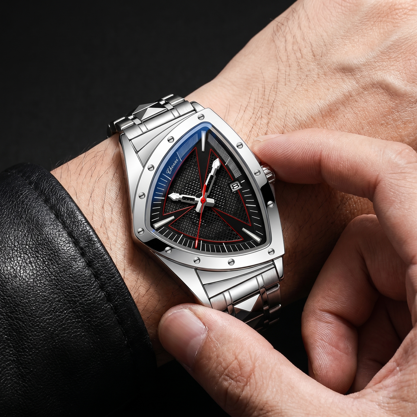 Apex Triangular Cobalt Dial Steel Chronograph
