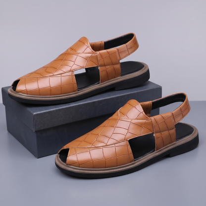 Verdant Croc-Embossed Slingback Sandals