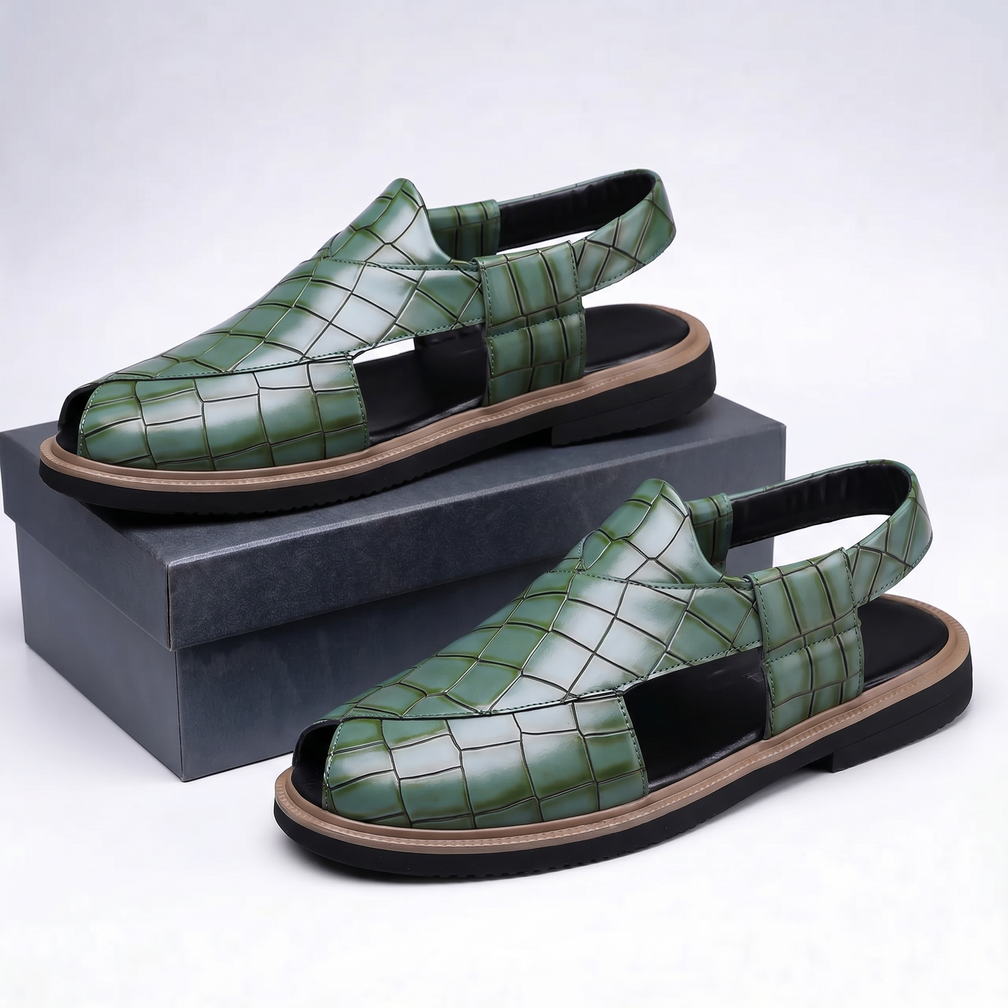 Verdant Croc-Embossed Slingback Sandals