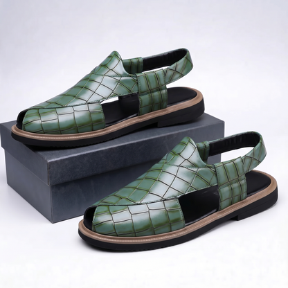 Verdant Croc-Embossed Slingback Sandals