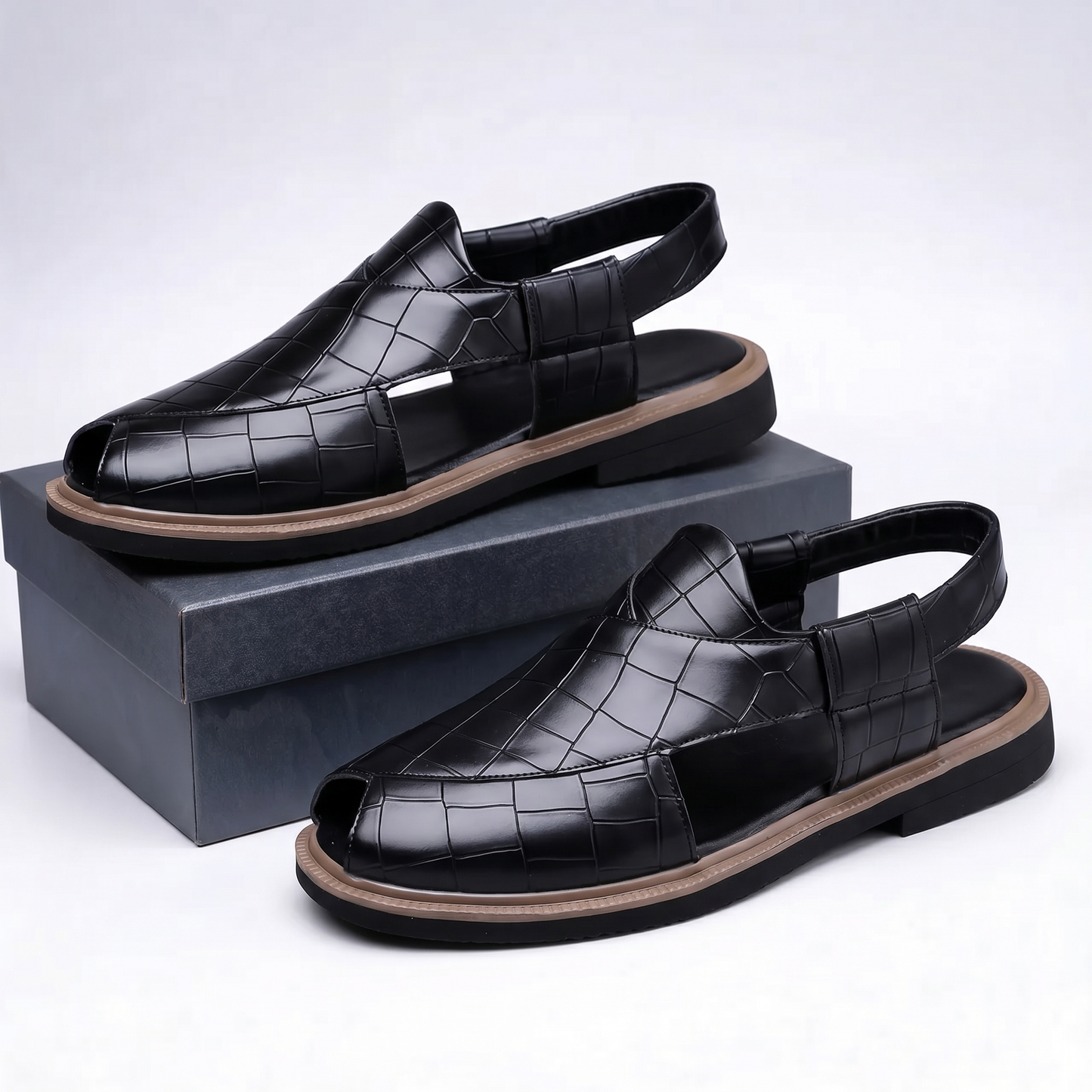 Verdant Croc-Embossed Slingback Sandals