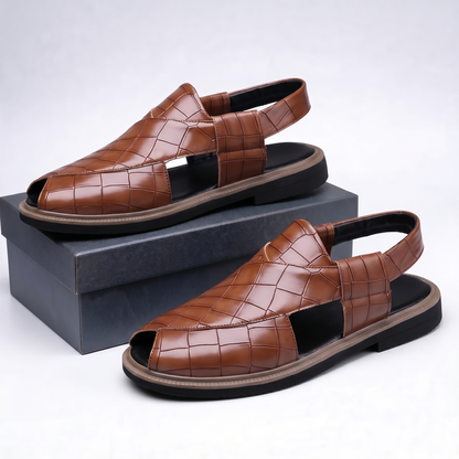 Verdant Croc-Embossed Slingback Sandals