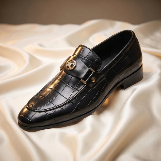 Marron Crocodile-Embossed Bit Loafers