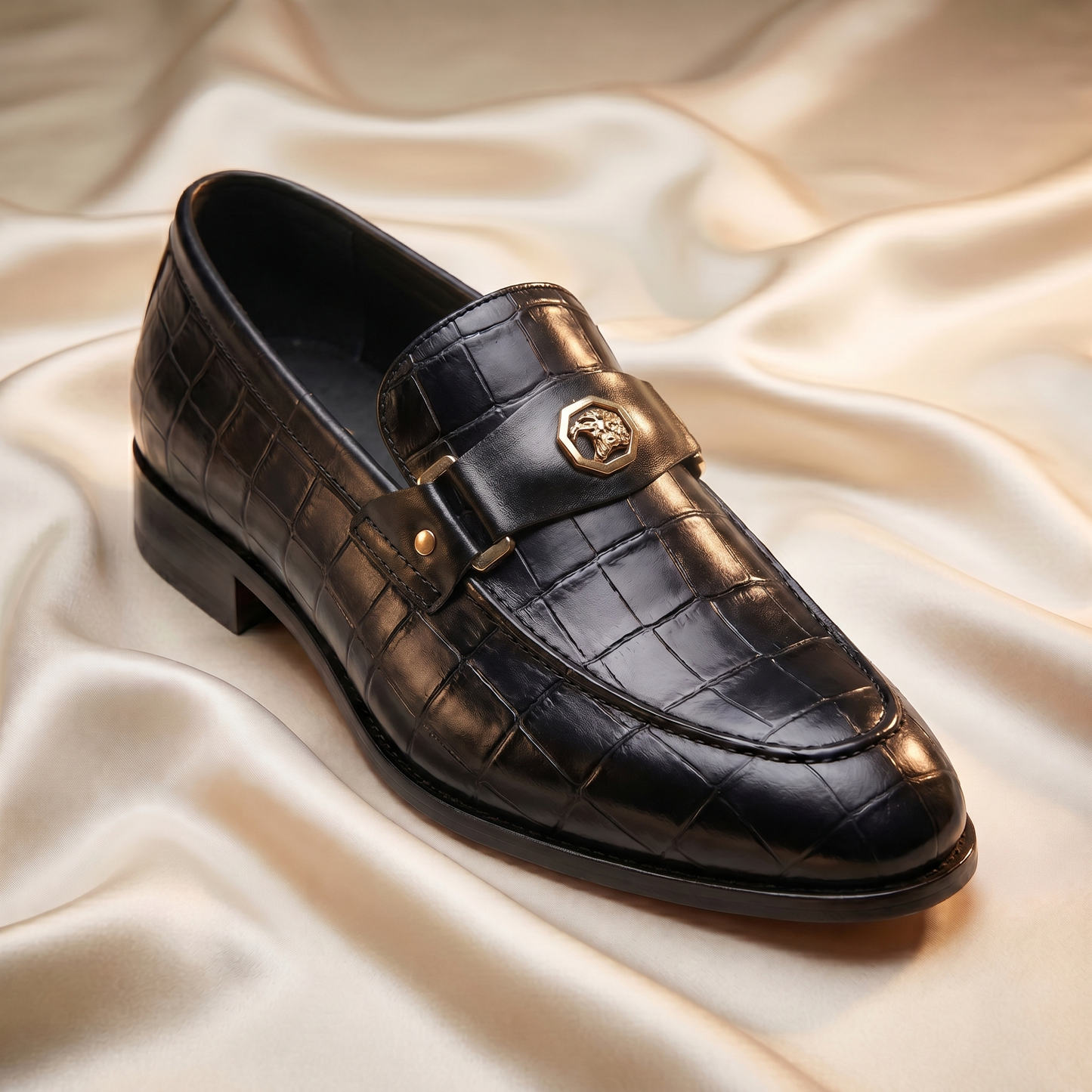 Marron Crocodile-Embossed Bit Loafers