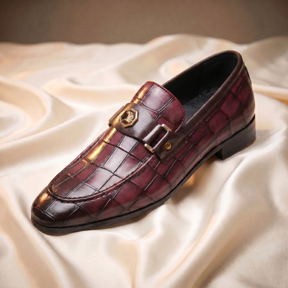 Marron Crocodile-Embossed Bit Loafers