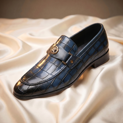 Marron Crocodile-Embossed Bit Loafers