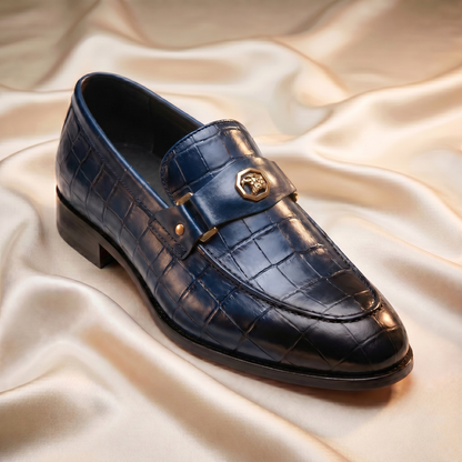 Marron Crocodile-Embossed Bit Loafers