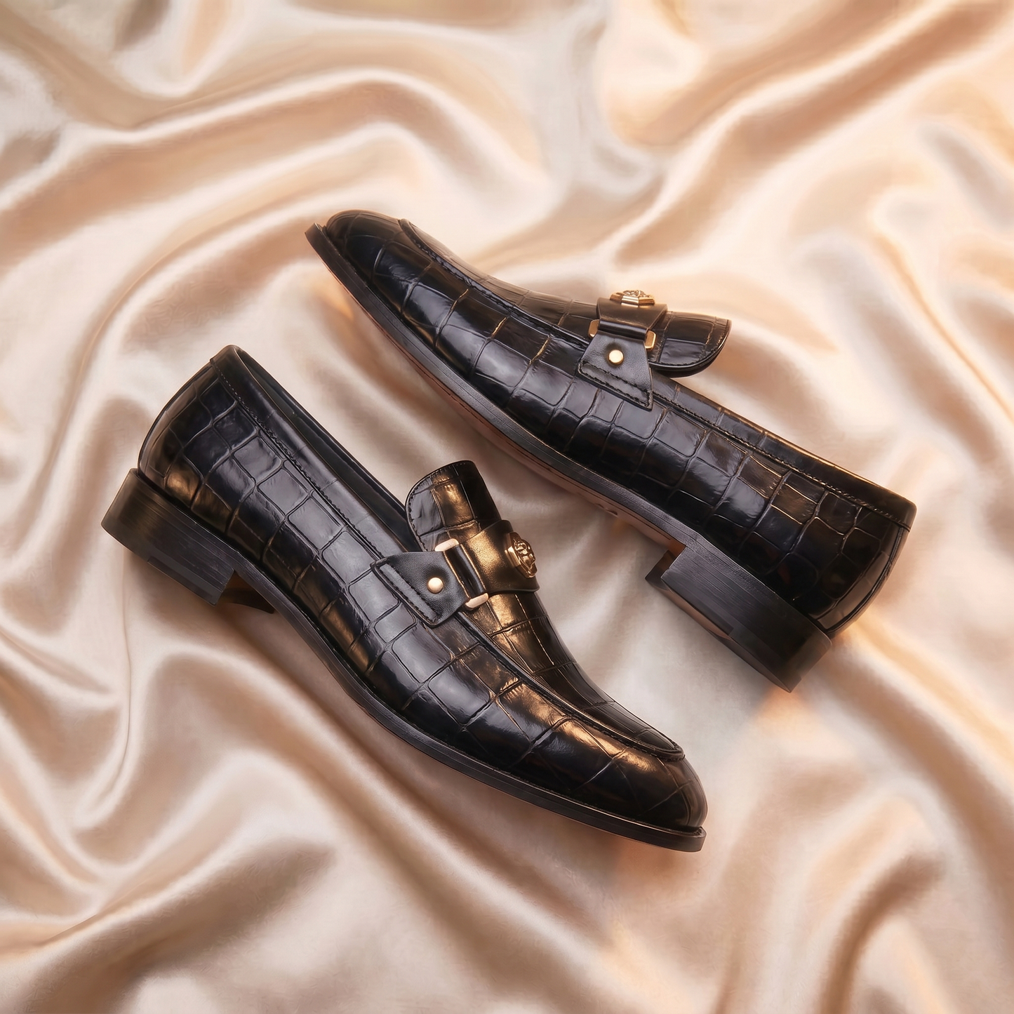 Marron Crocodile-Embossed Bit Loafers