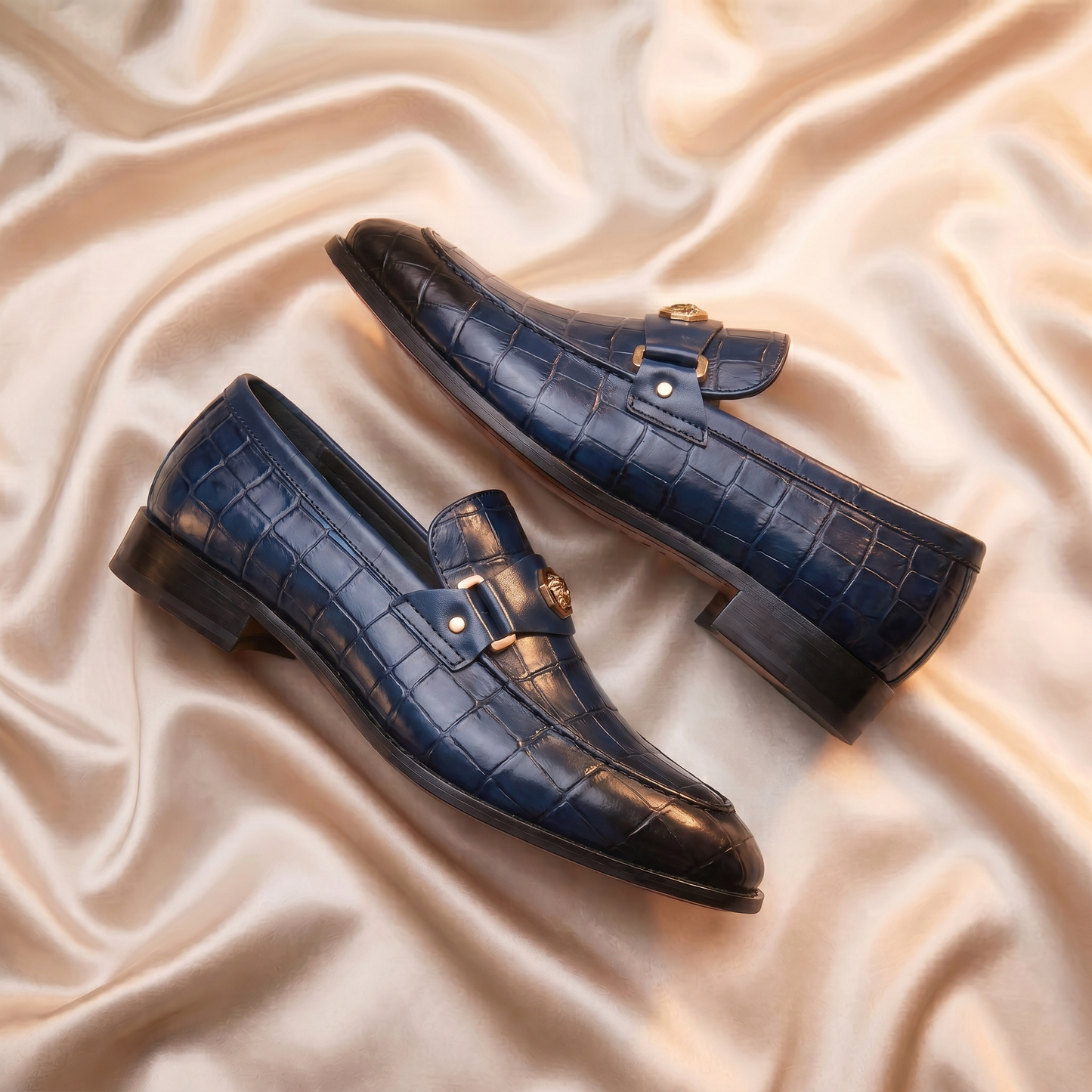 Marron Crocodile-Embossed Bit Loafers