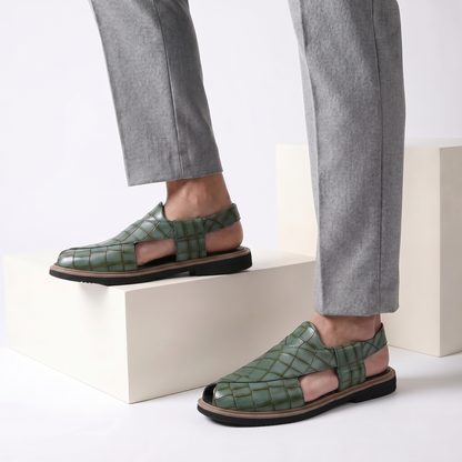 Verdant Croc-Embossed Slingback Sandals