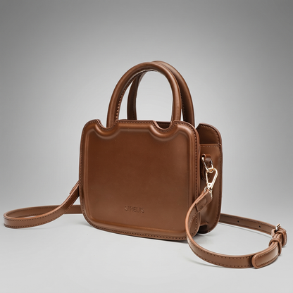 Cognac Sculpted Mini Top-Handle Bag