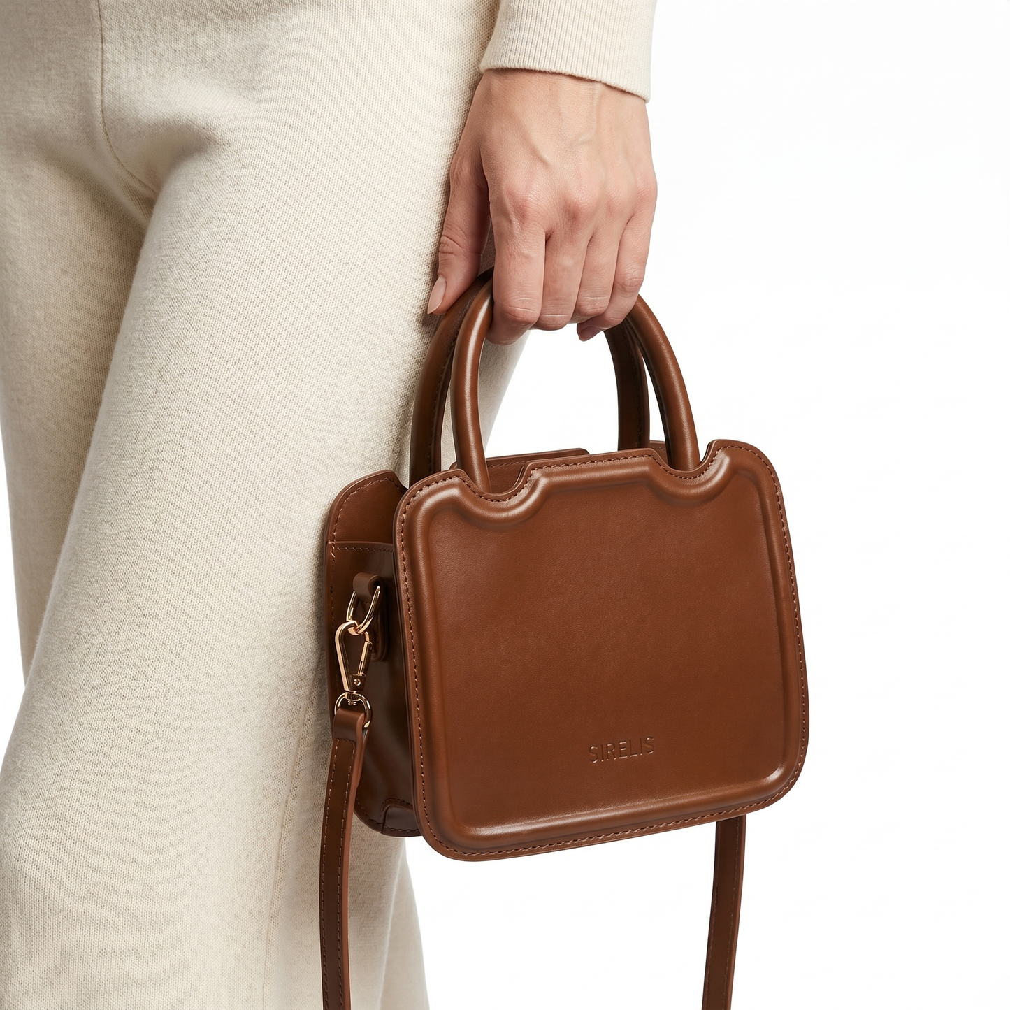 Cognac Sculpted Mini Top-Handle Bag